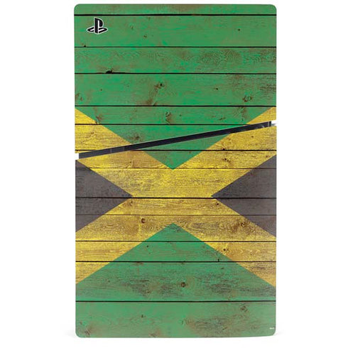 Jamaican Flag Dark Wood PS5 Slim Disk Console Skin